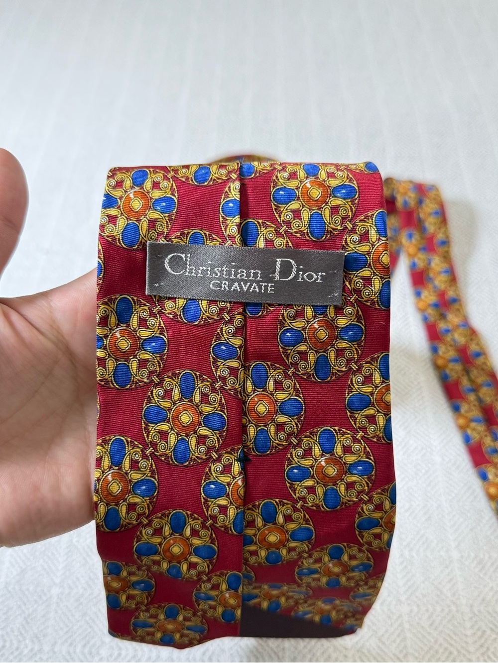 Dior Red Multicolor Medallion Silk Tie